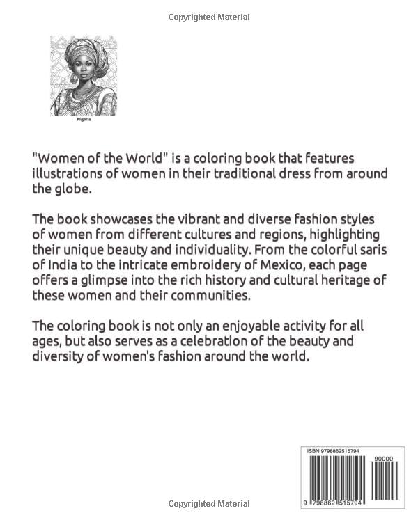 Women of the World: Celebrating Diversity in Fashion: Adult Coloring Book (Adult Coloring Books - Stress Relief and Self Care) Paperback©️