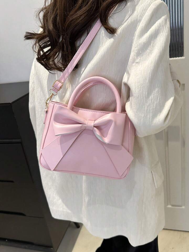 Luxurious Bow Decor Double Handle Handbag - Pink