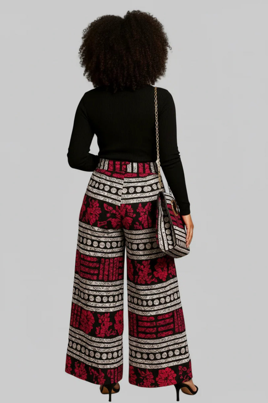 Combo Palazzo Pant & Pocketbook Combo Set, Red, Black, Gray PS14 (Pants, Headwrap, and Bag)