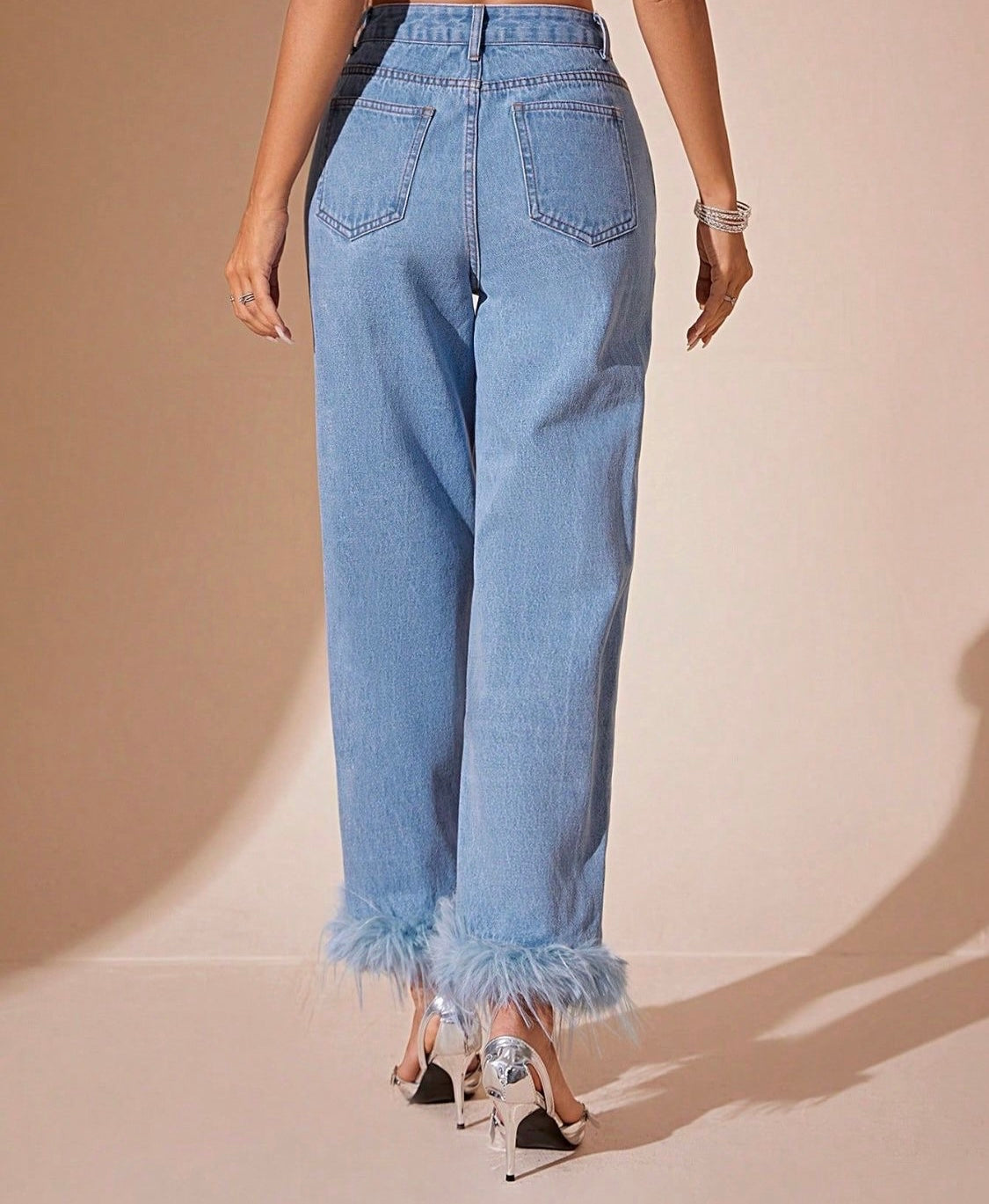 Plush Hem High Rise Straight Jeans