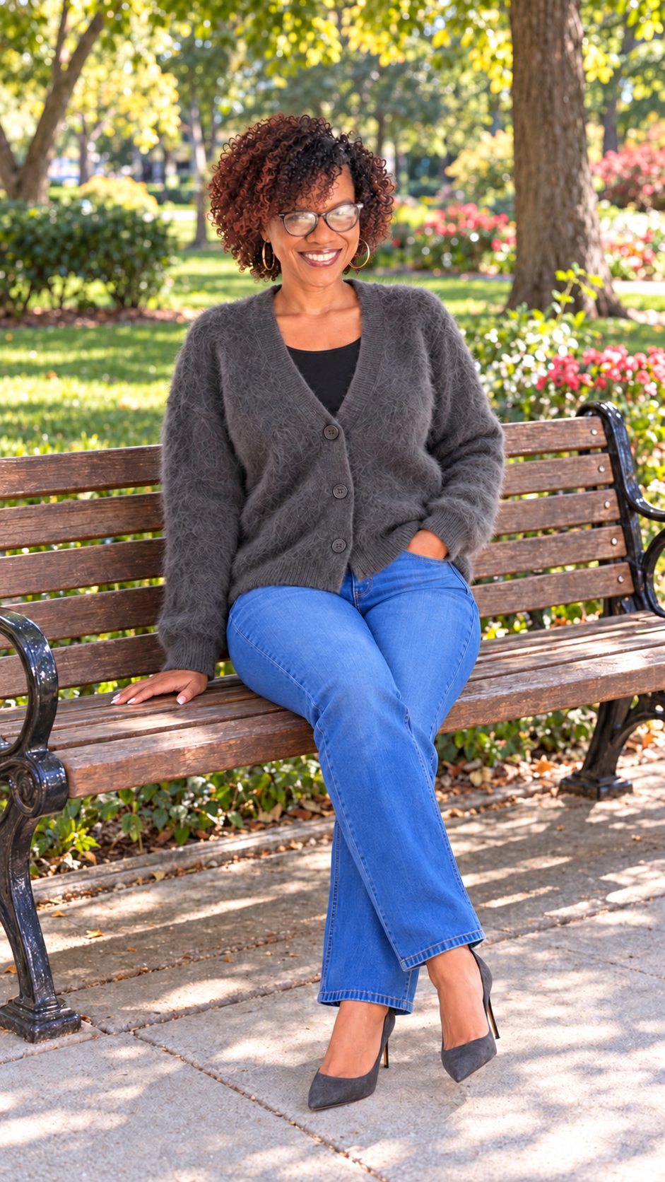 Fuzzy V-Neck Button-Down Cardigan