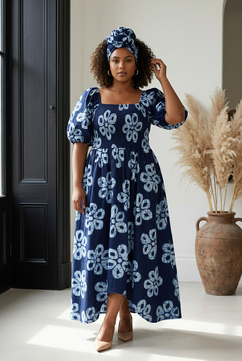 Maxi Slit Dress with Hat and Scarf (S6)