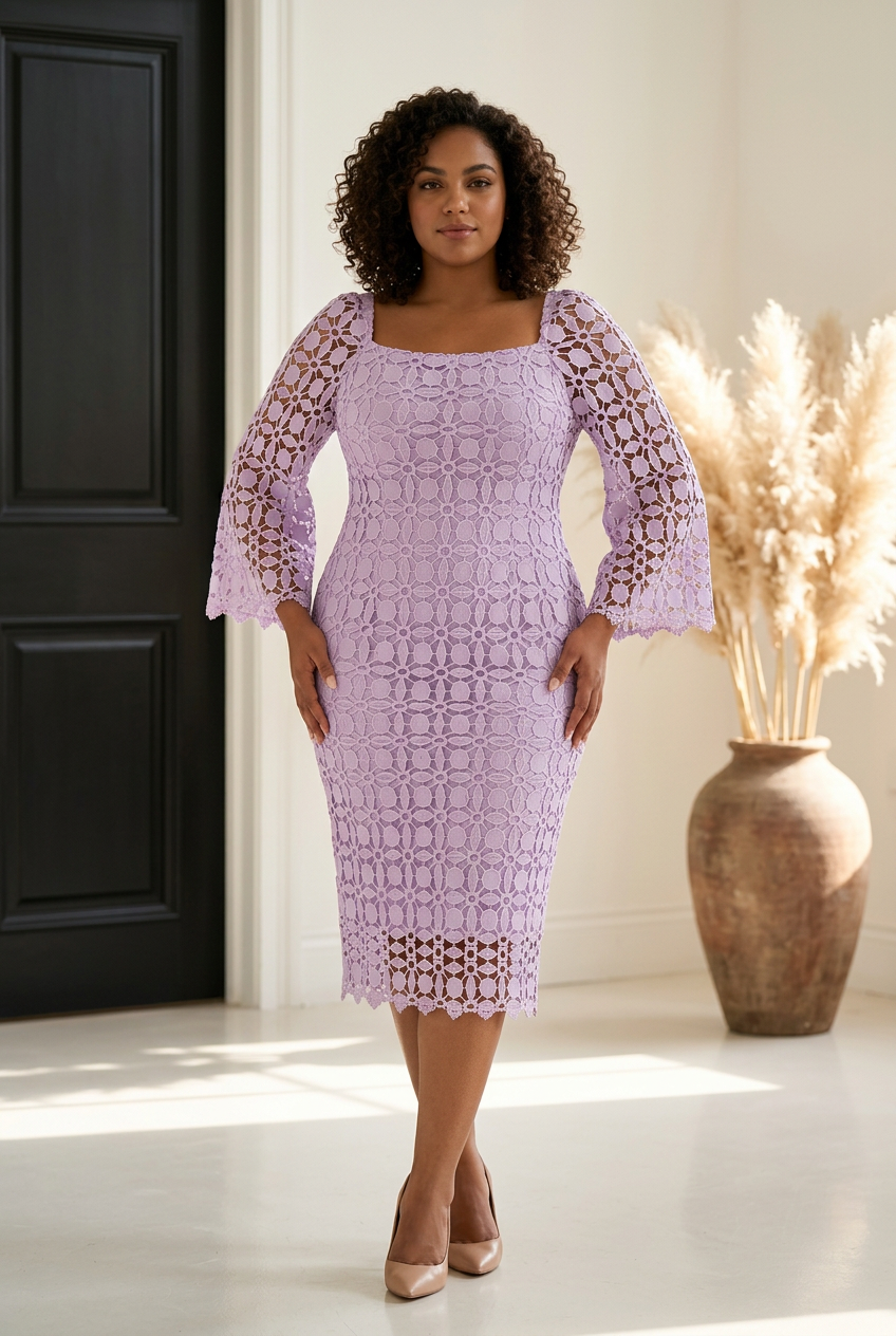 Lace Square Neck Midi Dress