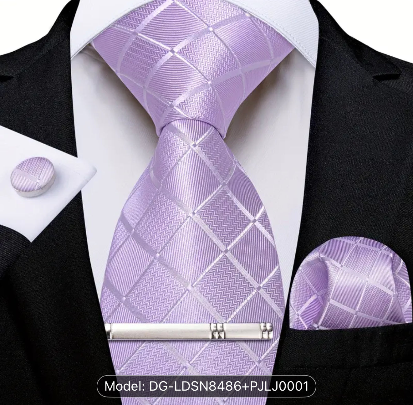 Men’s Silk Coordinated Tie Set - Lavender Striped