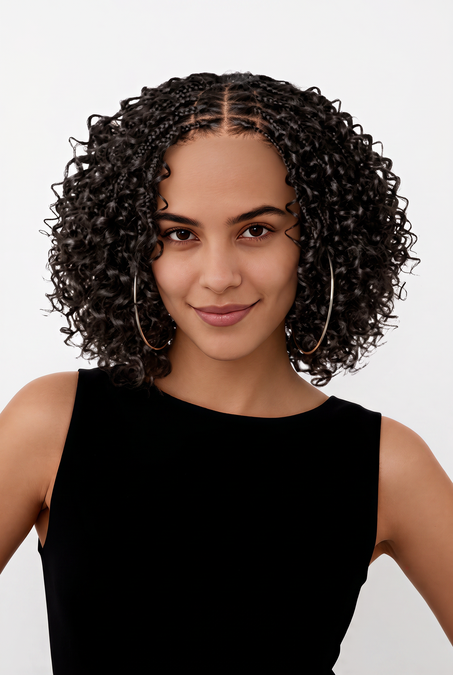 150% Density 5x5 Closure Lace with Boho Braids Pre-Cut Glueless Top Human Hair Wig Curly, 10 inches