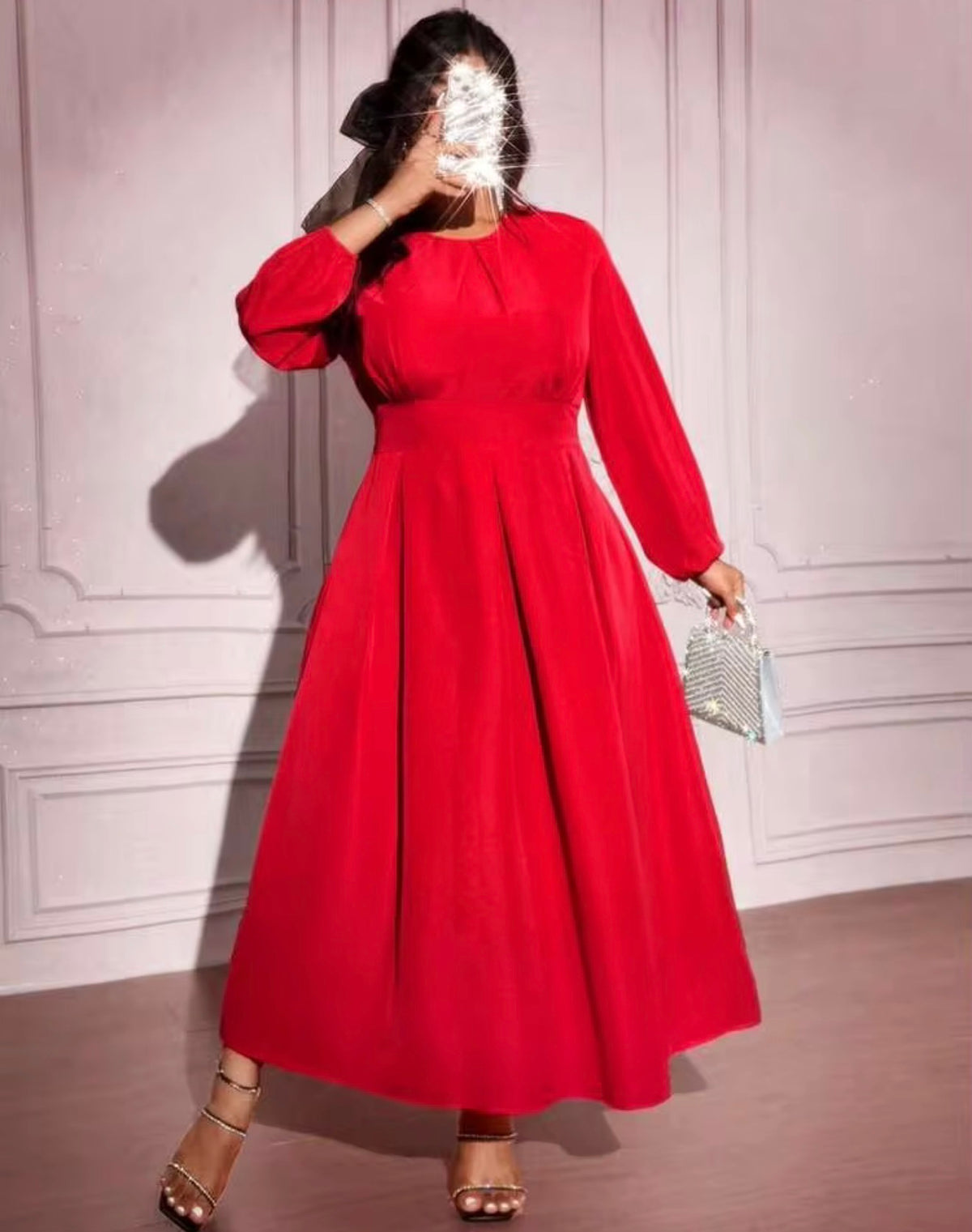SHEIN Red Long Sleeve Maxi Dress – Fit & Flare Silhouette 2X (US 16)