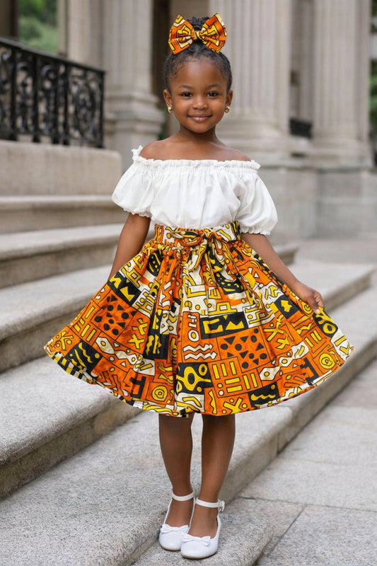 Little Girls Skirt & Head Bow Set-Kids Pumpkin K05 (Child Size 5-8)