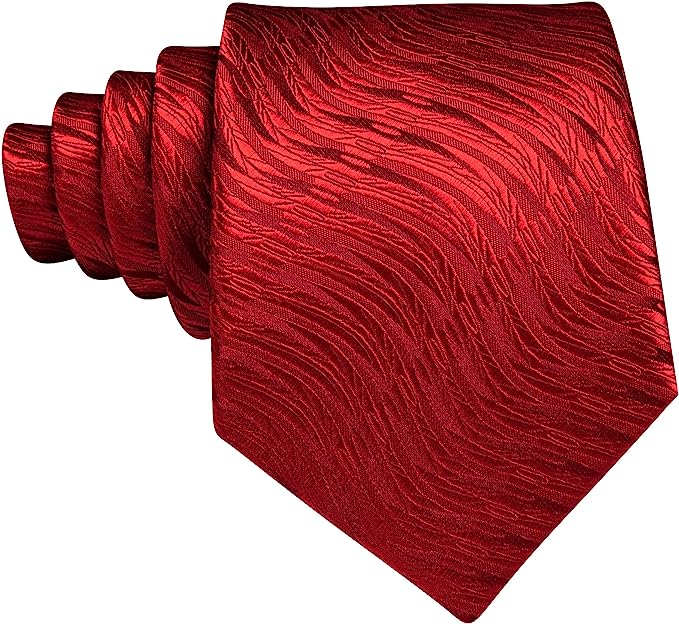 Men’s Silk Coordinated Tie Set - Deep Red Wheat Swirl