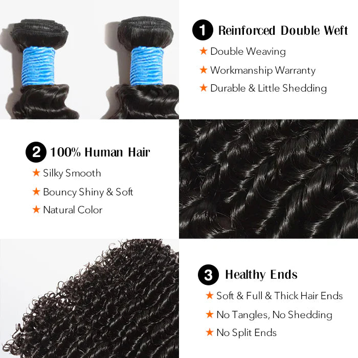 TedHair 10-30 Inch Deep Curly Virgin Brazilian Hair #1B Natural Black - Human Hair Bundles