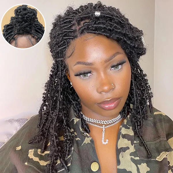 HAND LOCED 14 Inches 4x4 Short Butterfly Locs Lace Closure wigs 200% Density-100% Handmade