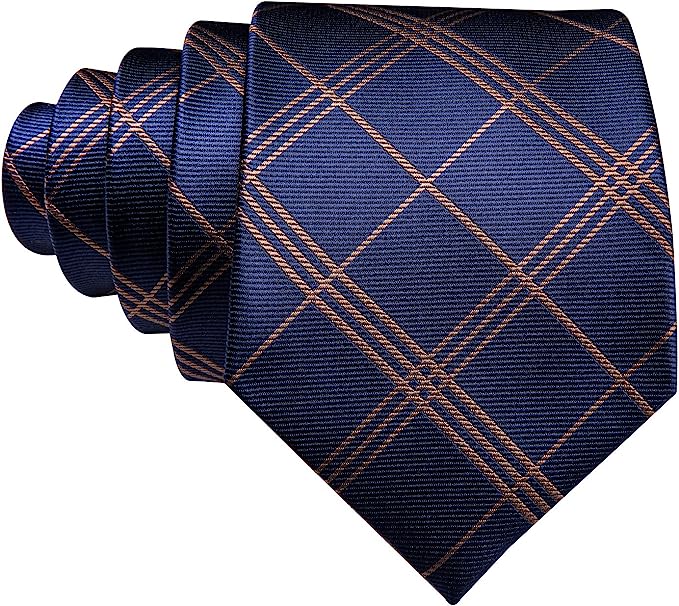 Men’s Silk Coordinated Tie Set - Deep Navy Blue with Gold Stripes