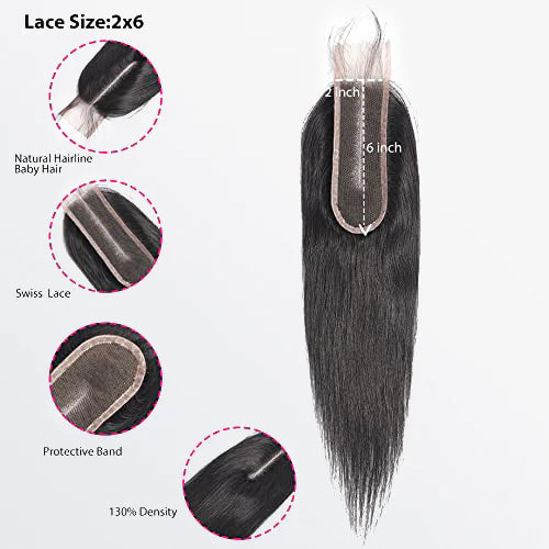 12-20 Inches 2" x 6" Upgrade Straight Transparent Lace Closure #1B Natural Black