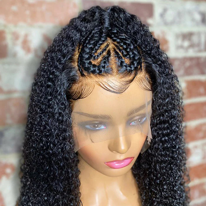 18 Inches 13x5 Afro Style with Heart Shaped Braids Lace Frontal Wigs 250% Density-100% Human Hair