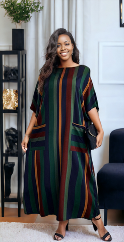 Plus Size Striped Maxi Dress with Pockets