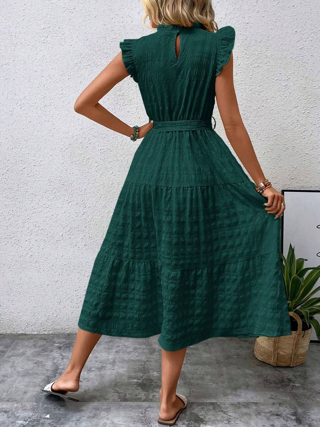 Tied Ruffled Cap Sleeve Midi Dress - 7 color choices