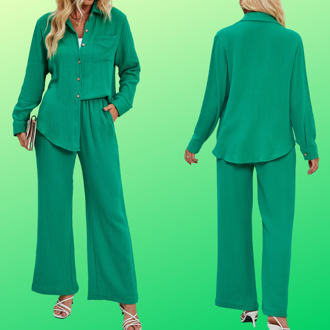 Textured Button Up Shirt and Pants Set - Six Color Options