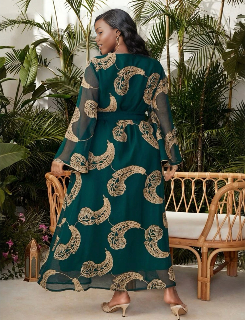 green feather print dress Fab Vintage 60s Peacock Feather Print Dress S M