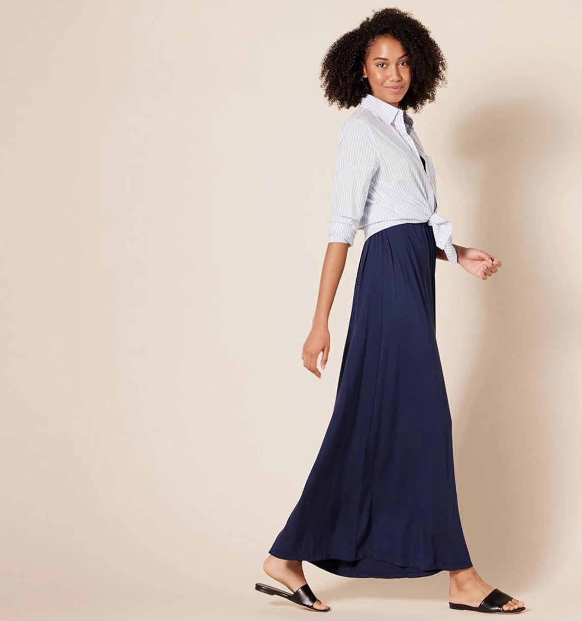 Plus Size Blue Waisted Maxi Dress, Size 1X