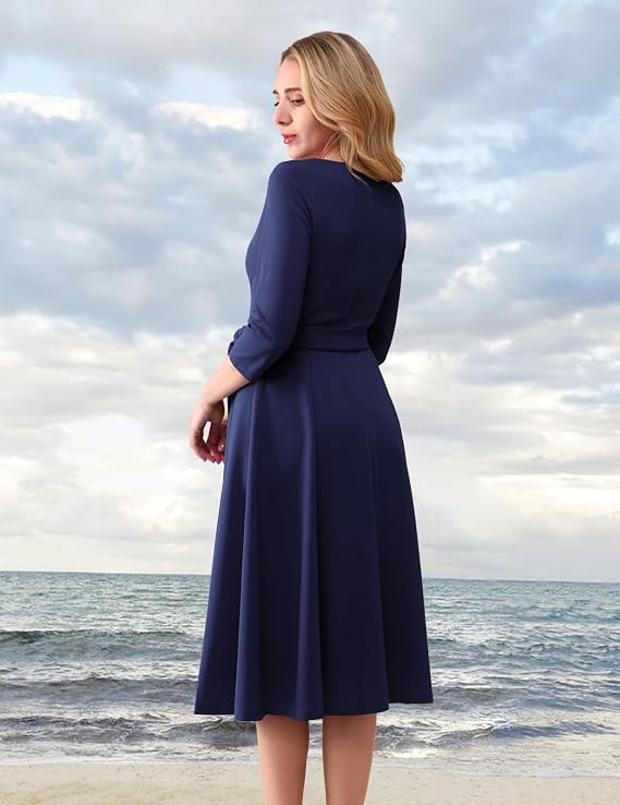 Vintage Inspired A-Line Tea Dress, Navy Blue 2XL