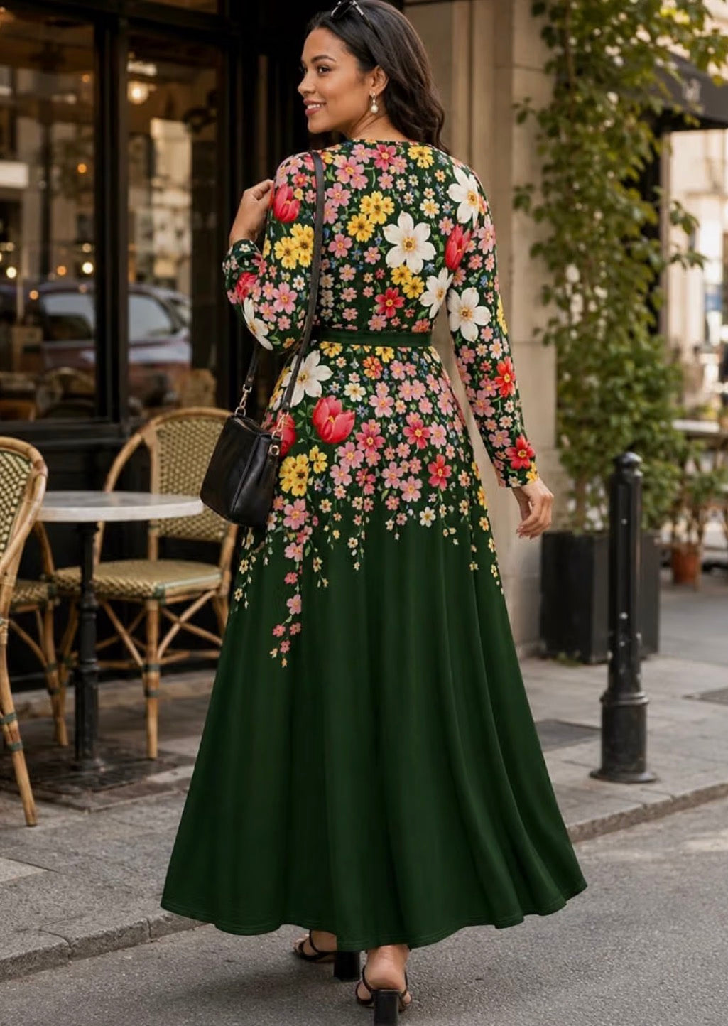Women's 3/4 Sleeve Plus Size Maxi Dress A-line with Pockets, Size Large