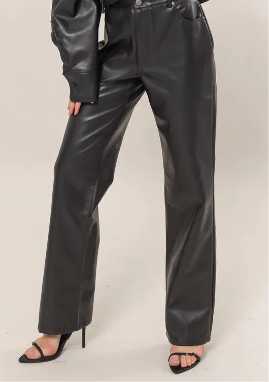 HYFVE PU High Waist Straight Pants
