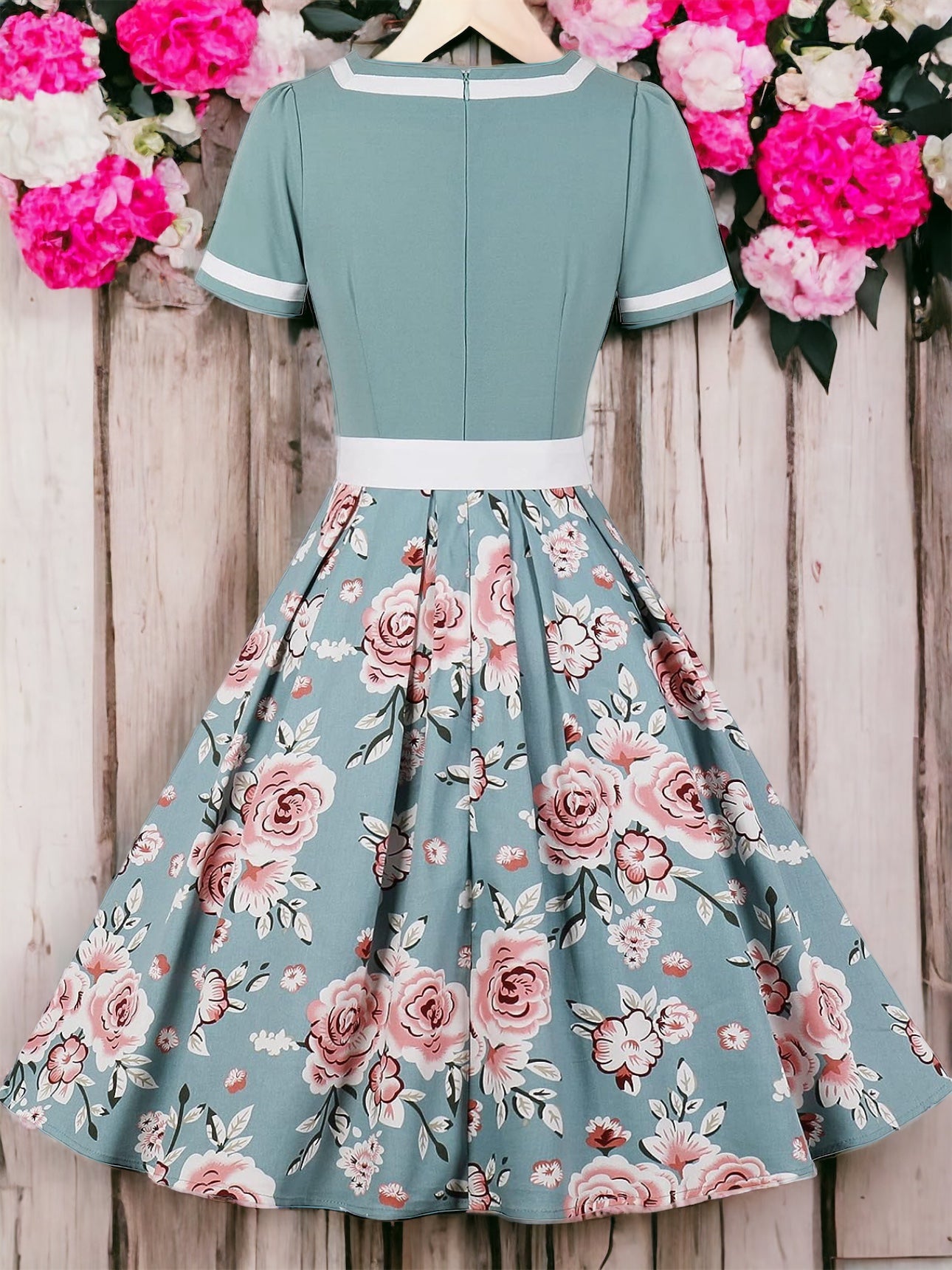 Hepburn Inspired Floral Bottom Swing Dress (US Sizes Small - 4XLarge)