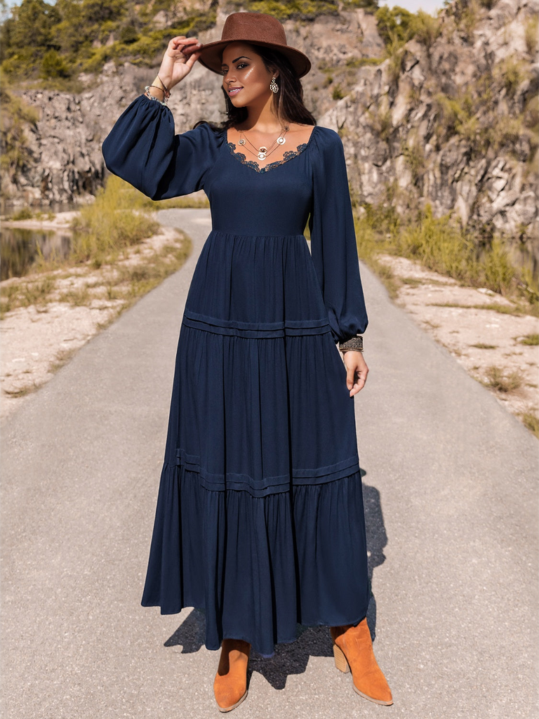 Long Sleeve Lace Trim Maxi Dress Uylee's Boutique Long Sleeve Lace Trim Maxi Dress Uylee's Boutique