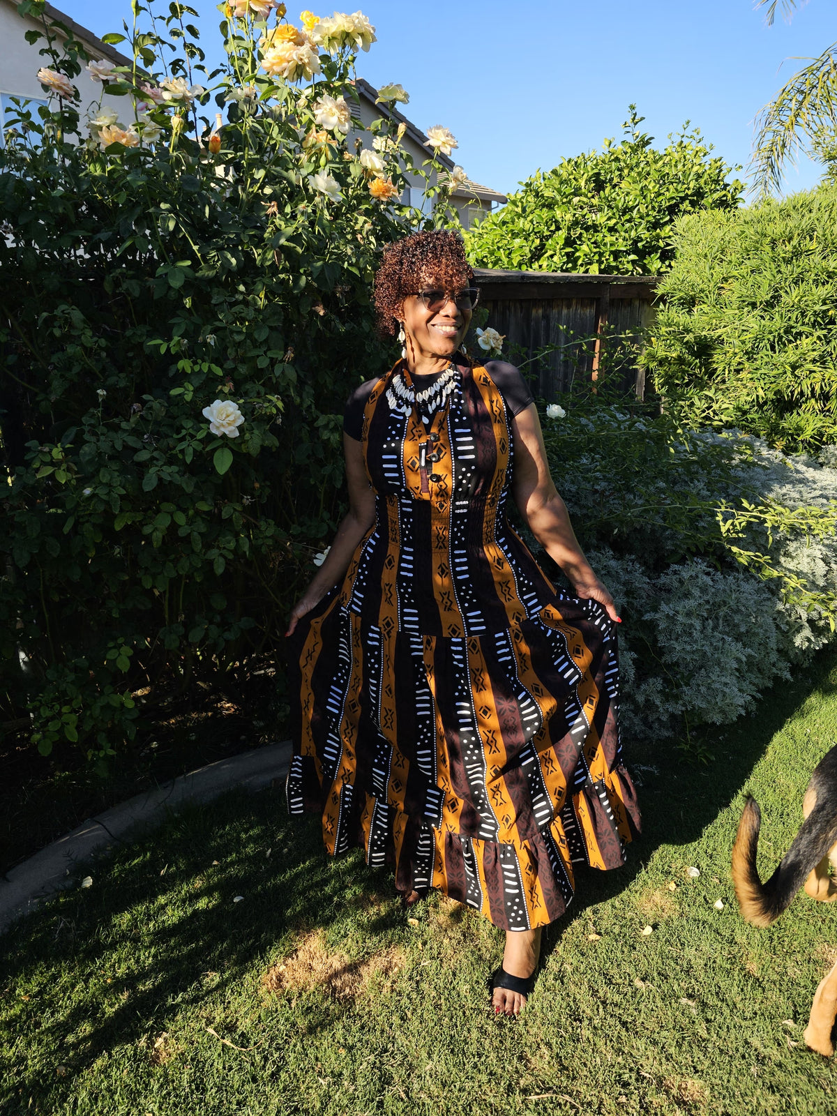 Long Smocked Dress With Scarf (5005-681)
