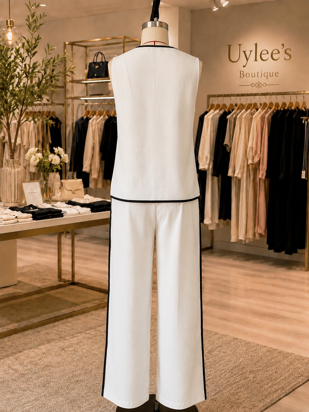 Full Size Contrast Trim Sleeveless Top and Pants Set Plus Size