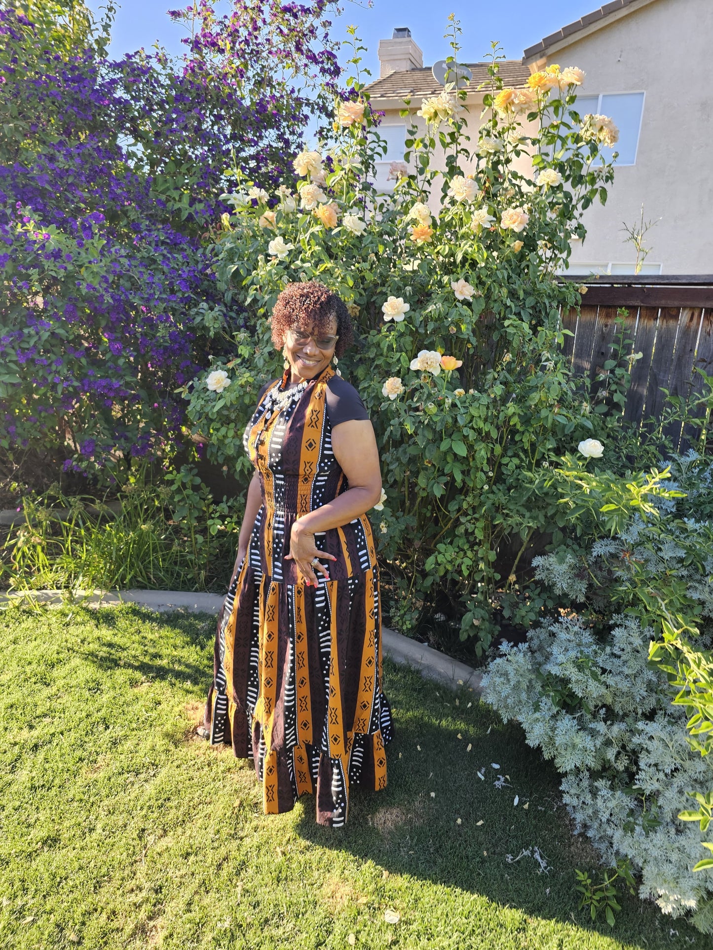 Long Smocked Dress With Scarf (5005-681)