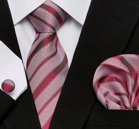 Men’s Silk Coordinated Tie Set - Burgundy Striped