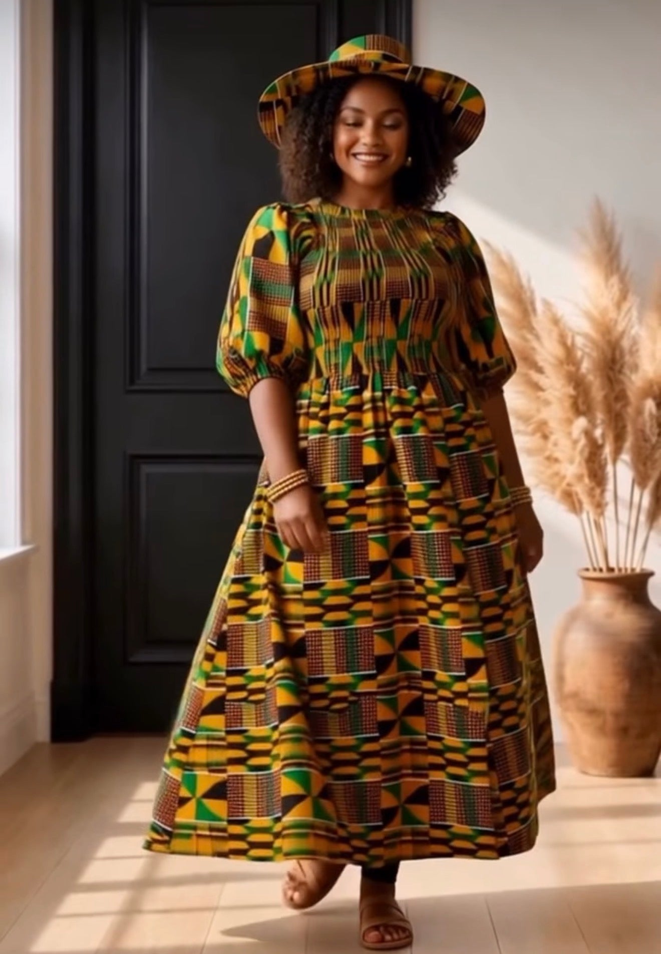 Maxi Slit Dress with Hat & Scarf Set SD01 Kente