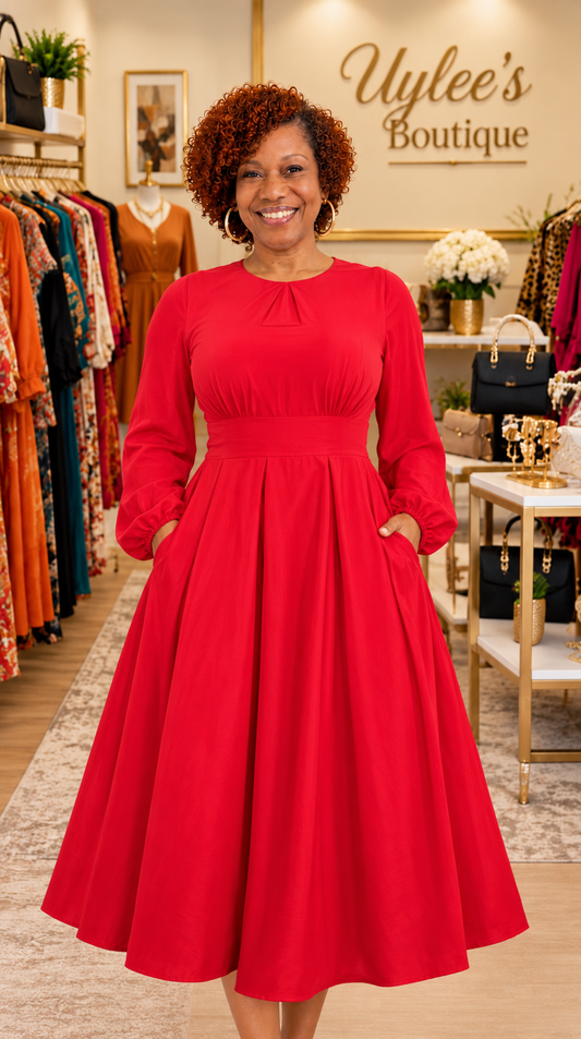 SHEIN Red Long Sleeve Maxi Dress – Fit & Flare Silhouette 2X (US 16)
