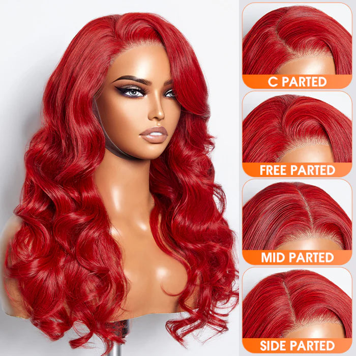 SMALL HEAD FRIENDLY LACE WIG - 24 Inches 5"x5" Body Wavy Wear & Go Glueless #Red Lace Closure Wig-100% Human Hair