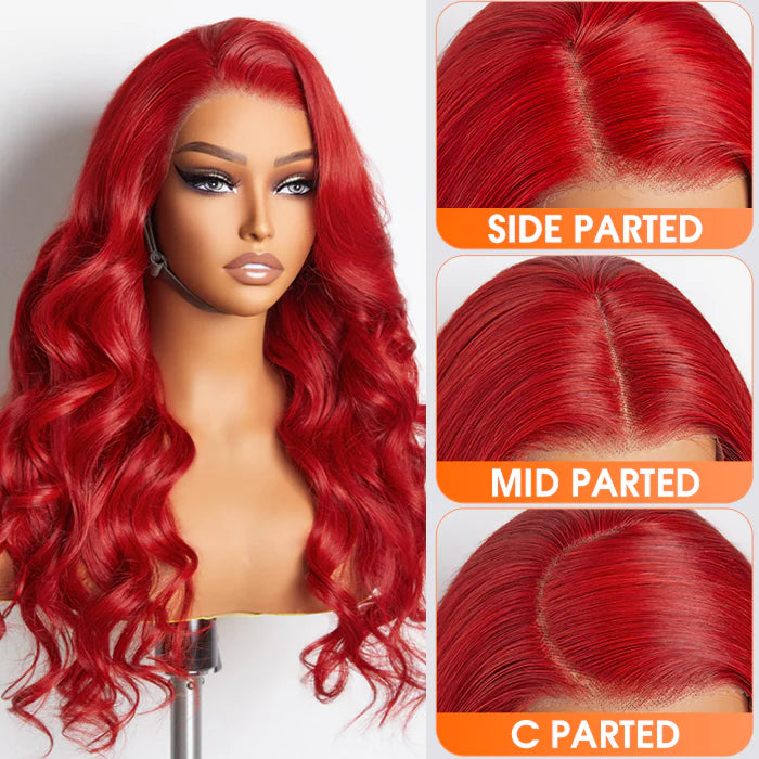 24 Inches 13"x4" Body Wavy Wear & Go Glueless #Red Lace Frontal Wig-100% Human Hair