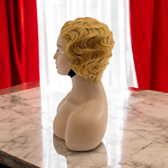 6 Inches Vintage Honey Blonde Finger Wave Glueless BOB Wig