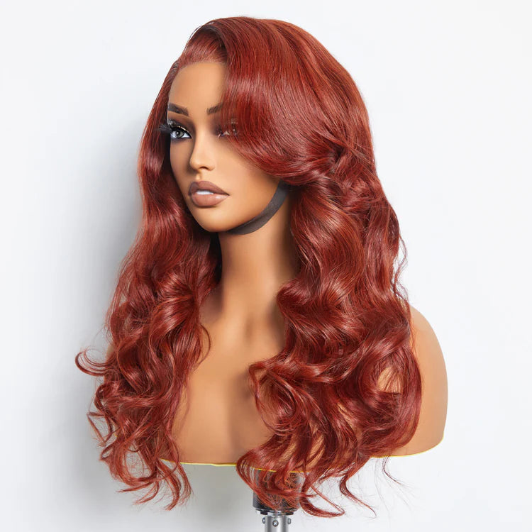 SMALL HEAD FRIENDLY LACE WIG - 24 Inches 5"x5" Body Wavy Wear & Go Glueless #Redbrown Lace Closure Wig-100% Human Hair