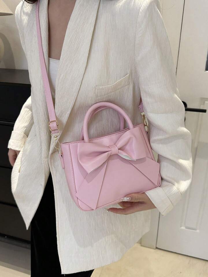 Luxurious Bow Decor Double Handle Handbag - Pink