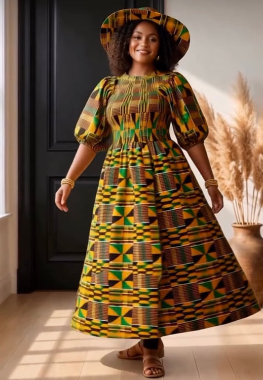 Maxi Slit Dress with Hat & Scarf Set SD01 Kente