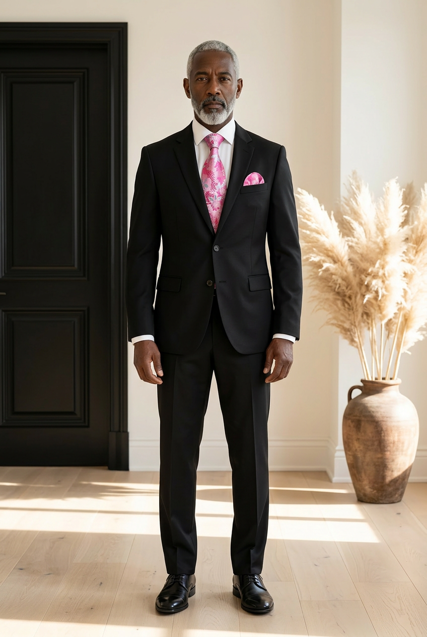 Men’s Silk Coordinated Tie Set - Pink Silver Floral