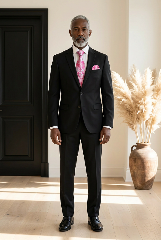 Men’s Silk Coordinated Tie Set - Pink Silver Floral