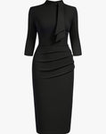 Vintage Inspired Half Collar Dress, US Sizes Small - XXLarge (BLACK DRESS)