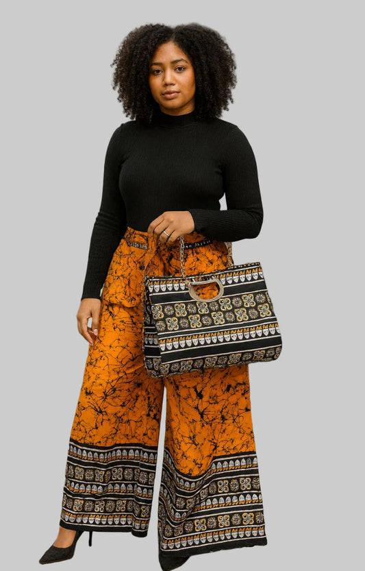 Combo Palazzo Pant & Pocketbook Set Orange PS14 (Pants, Headwrap, and Bag)
