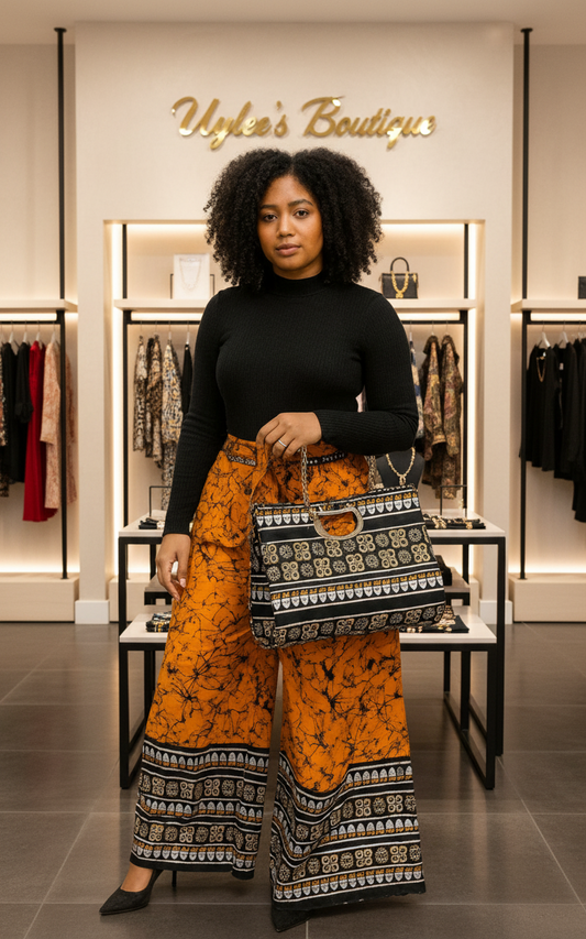 Combo Palazzo Pant & Pocketbook Set Orange PS14 (Pants, Headwrap, and Bag)