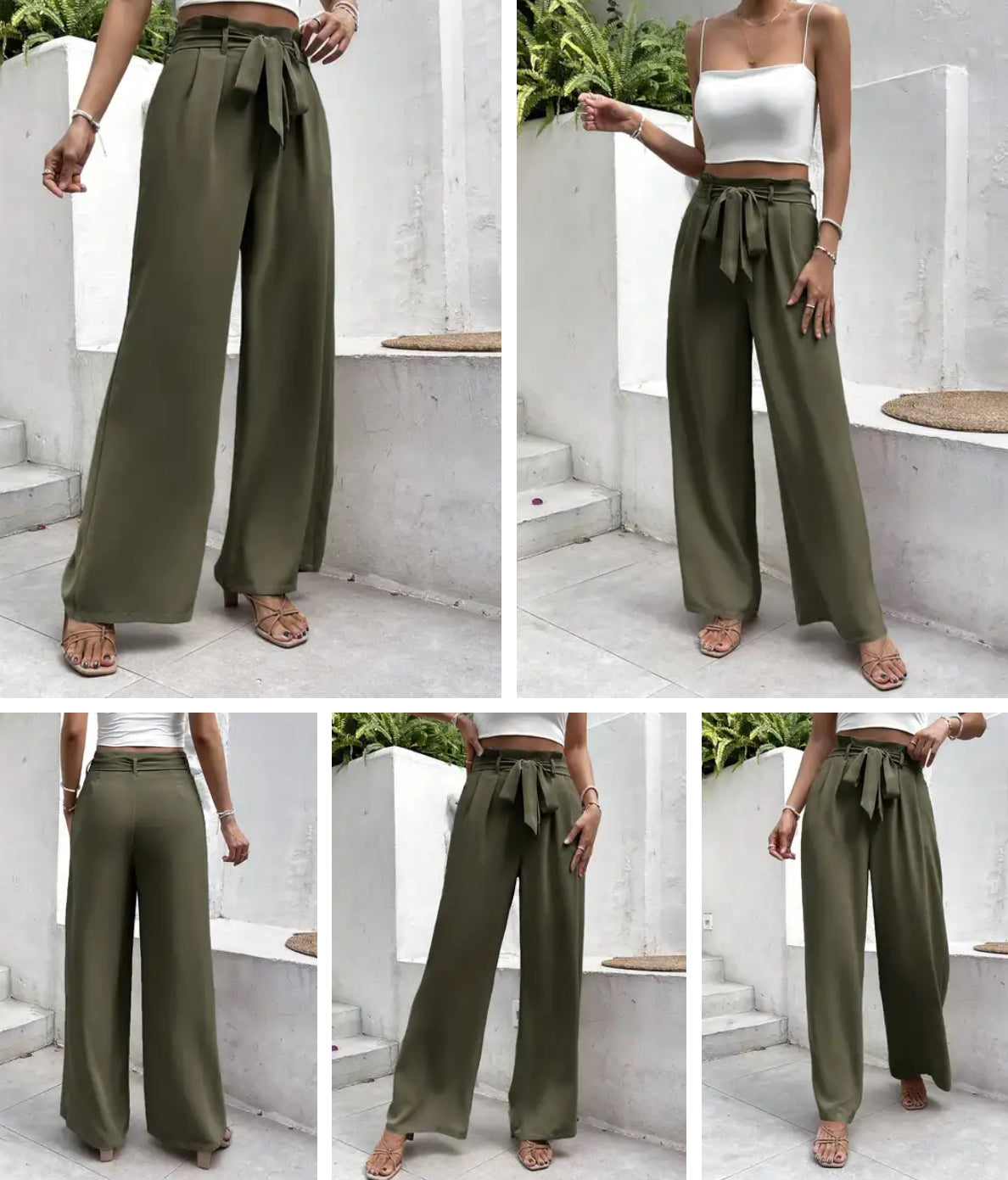 Bow Tie Frenchy Waist Belted Wide Leg Pants, Six Colors, US Sizes 2 - 20