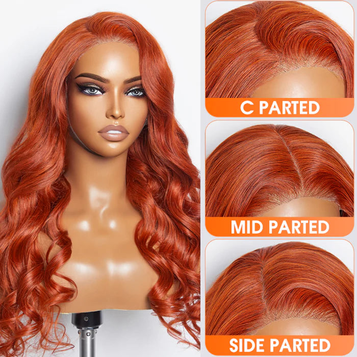 SMALL HEAD FRIENDLY LACE WIG - 24 Inches 5"x5" Body Wavy Wear & Go Glueless #Orange Lace Closure Wig-100% Human Hair