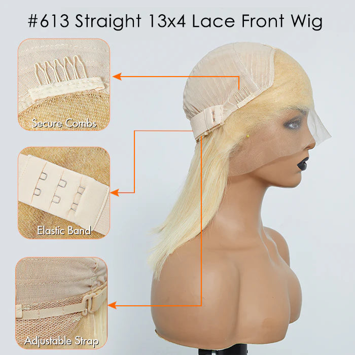 10-14 Inch Pre-Plucked 13"x4" #613 Straight Bob Lace Frontal Wig 150% Density
