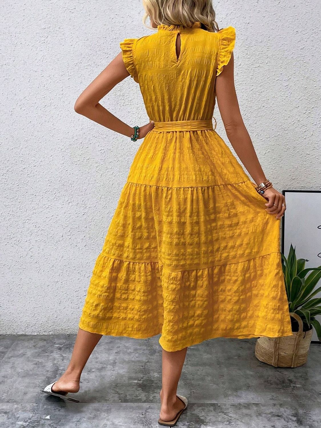 Tied Ruffled Cap Sleeve Midi Dress - 7 color choices