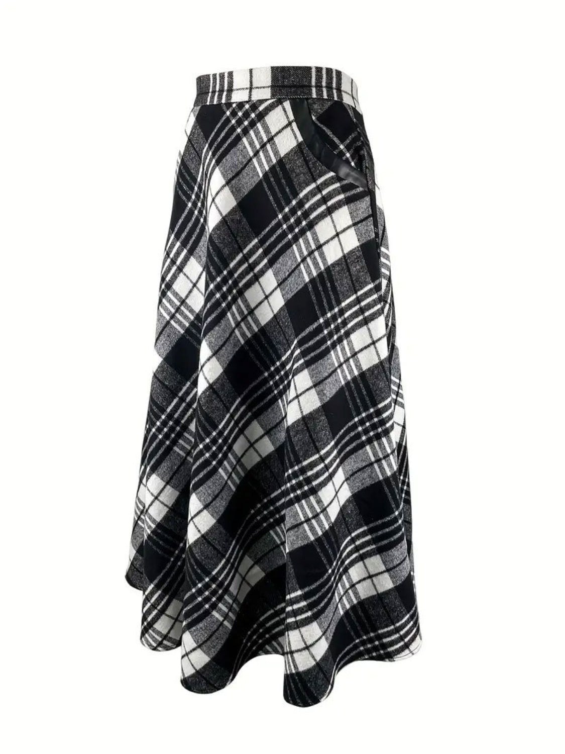 Plaid Midi Skirt with Pockets, Small - 2XLarge