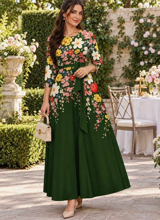 Women's 3/4 Sleeve Plus Size Maxi Dress A-line with Pockets, Size Large
